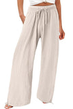 Chouyatou Wide Leg Linen Pants for Women Casual Loose Fit High Waisted Pants with Drawstrings