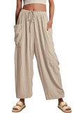 Chouyatou Womens Baggy Linen Pants Casual Loose Fit Drawstring Wide Leg Harem Pants with Pocket