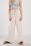 Chouyatou Wide Leg Linen Pants for Women Casual Loose Fit High Waisted Pants with Drawstrings