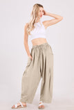 Chouyatou Womens Baggy Linen Pants Casual Loose Fit Drawstring Wide Leg Harem Pants with Pocket