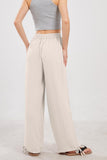Chouyatou Wide Leg Linen Pants for Women Casual Loose Fit High Waisted Pants with Drawstrings
