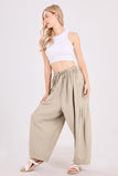 Chouyatou Womens Baggy Linen Pants Casual Loose Fit Drawstring Wide Leg Harem Pants with Pocket