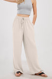 Chouyatou Wide Leg Linen Pants for Women Casual Loose Fit High Waisted Pants with Drawstrings