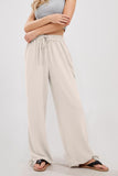 Chouyatou Wide Leg Linen Pants for Women Casual Loose Fit High Waisted Pants with Drawstrings