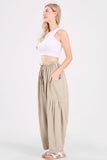 Chouyatou Womens Baggy Linen Pants Casual Loose Fit Drawstring Wide Leg Harem Pants with Pocket