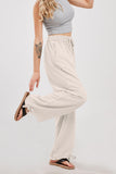 Chouyatou Wide Leg Linen Pants for Women Casual Loose Fit High Waisted Pants with Drawstrings