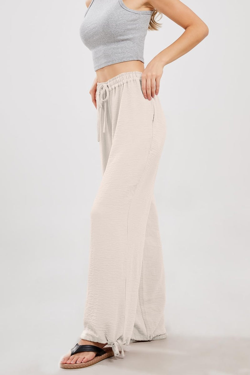 Chouyatou Wide Leg Linen Pants for Women Casual Loose Fit High Waisted Pants with Drawstrings