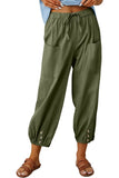 Chouyatou Women Cotton and Linen Drawstring Capri Pants Casual High Waist Pocket Cropped Pants