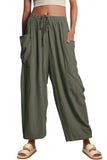 Chouyatou Womens Baggy Linen Pants Casual Loose Fit Drawstring Wide Leg Harem Pants with Pocket
