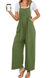 Chouyatou Women's Summer Wide Leg Bib Linen Overalls Palazzo Pants Casual Linen Jumpsuits