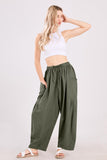 Chouyatou Womens Baggy Linen Pants Casual Loose Fit Drawstring Wide Leg Harem Pants with Pocket