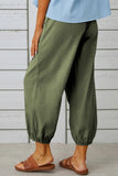 Chouyatou Women Cotton and Linen Drawstring Capri Pants Casual High Waist Pocket Cropped Pants