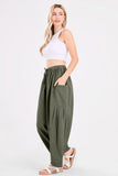 Chouyatou Womens Baggy Linen Pants Casual Loose Fit Drawstring Wide Leg Harem Pants with Pocket