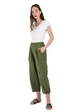 Chouyatou Women's Cropped Harem Pants Elastic Waist Casual Loose Fit Cotton Linen Capris with Pockets
