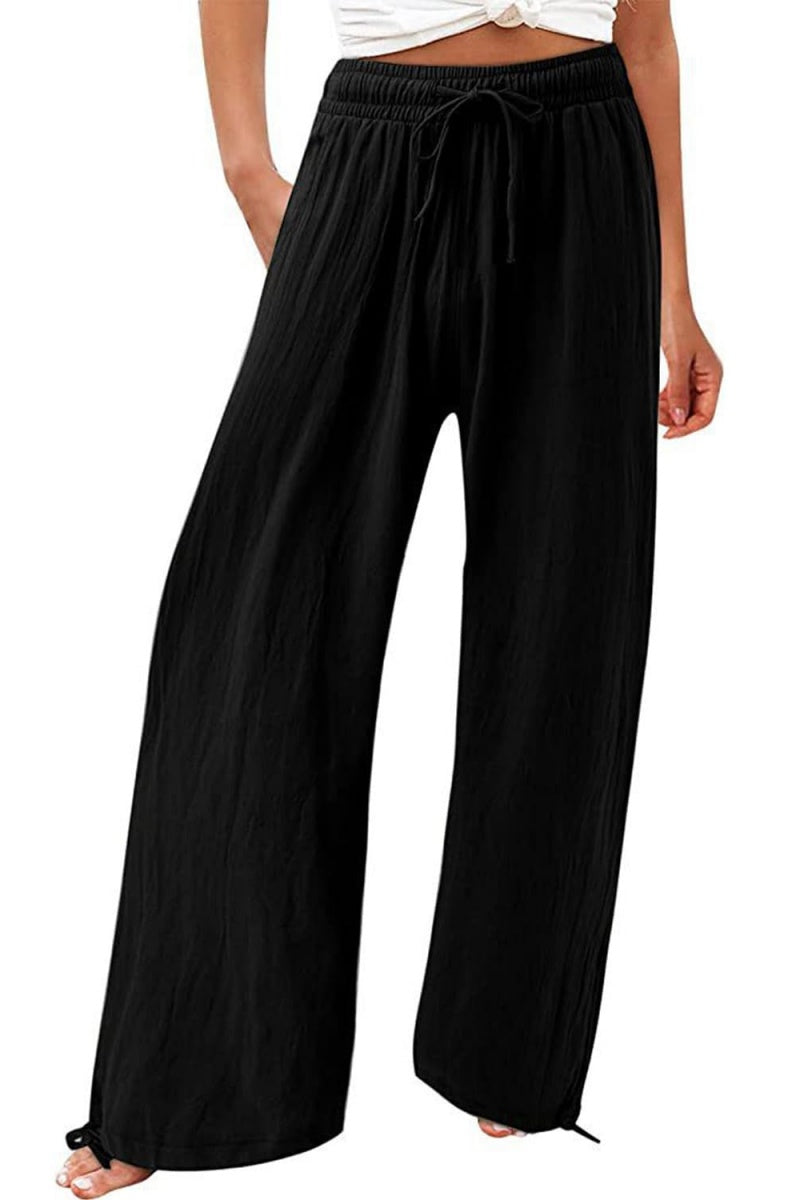 Chouyatou Wide Leg Linen Pants for Women Casual Loose Fit High Waisted Pants with Drawstrings