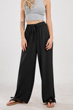 Chouyatou Wide Leg Linen Pants for Women Casual Loose Fit High Waisted Pants with Drawstrings