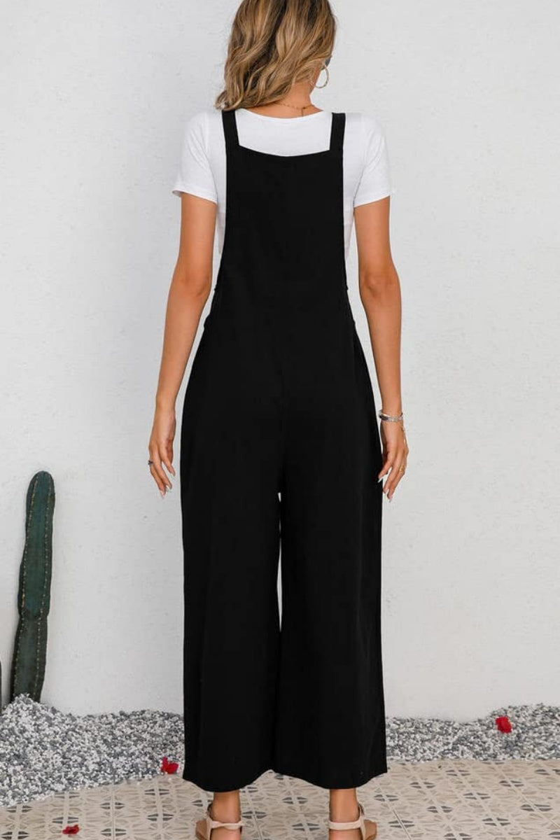 Chouyatou Women's Summer Wide Leg Bib Linen Overalls Palazzo Pants Casual Linen Jumpsuits