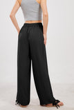 Chouyatou Wide Leg Linen Pants for Women Casual Loose Fit High Waisted Pants with Drawstrings