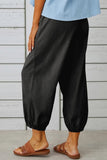 Chouyatou Women Cotton and Linen Drawstring Capri Pants Casual High Waist Pocket Cropped Pants