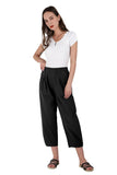 Chouyatou Women's Cropped Harem Pants Elastic Waist Casual Loose Fit Cotton Linen Capris with Pockets