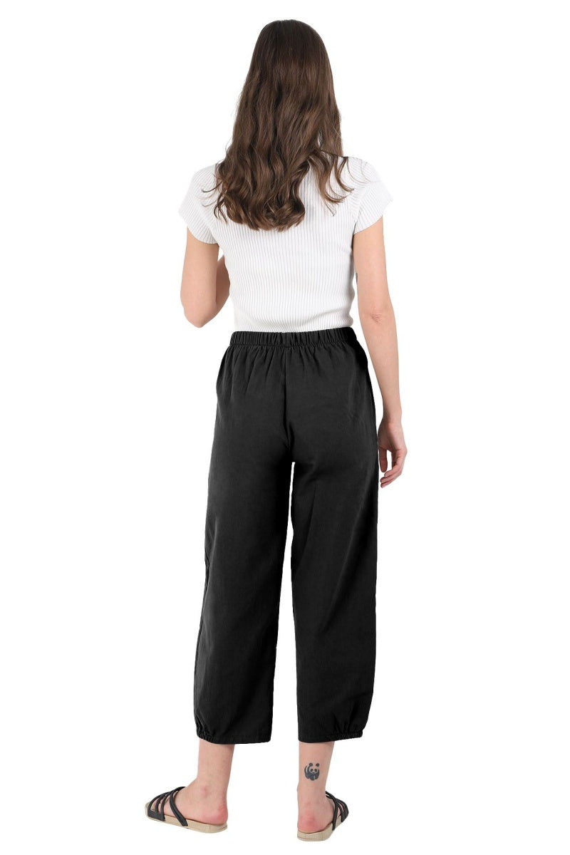 Chouyatou Women's Cropped Harem Pants Elastic Waist Casual Loose Fit Cotton Linen Capris with Pockets