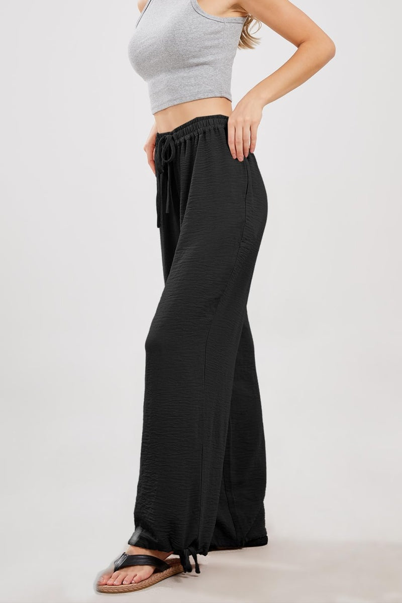 Chouyatou Wide Leg Linen Pants for Women Casual Loose Fit High Waisted Pants with Drawstrings