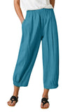 Chouyatou Women's Cropped Harem Pants Elastic Waist Casual Loose Fit Cotton Linen Capris with Pockets
