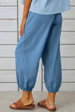 Chouyatou Women Cotton and Linen Drawstring Capri Pants Casual High Waist Pocket Cropped Pants