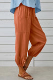 Chouyatou Women Cotton and Linen Drawstring Capri Pants Casual High Waist Pocket Cropped Pants