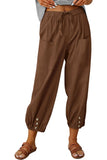 Chouyatou Women Cotton and Linen Drawstring Capri Pants Casual High Waist Pocket Cropped Pants