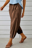 Chouyatou Women Cotton and Linen Drawstring Capri Pants Casual High Waist Pocket Cropped Pants