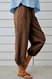 Chouyatou Women Cotton and Linen Drawstring Capri Pants Casual High Waist Pocket Cropped Pants
