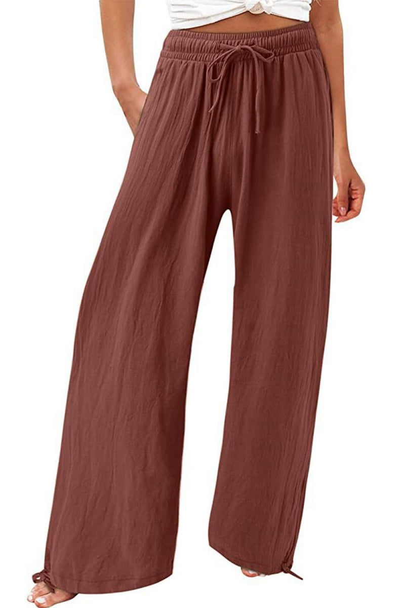 Chouyatou Wide Leg Linen Pants for Women Casual Loose Fit High Waisted Pants with Drawstrings