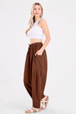 Chouyatou Womens Baggy Linen Pants Casual Loose Fit Drawstring Wide Leg Harem Pants with Pocket