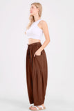 Chouyatou Womens Baggy Linen Pants Casual Loose Fit Drawstring Wide Leg Harem Pants with Pocket