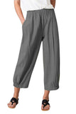 Chouyatou Women's Cropped Harem Pants Elastic Waist Casual Loose Fit Cotton Linen Capris with Pockets