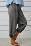 Chouyatou Women Cotton and Linen Drawstring Capri Pants Casual High Waist Pocket Cropped Pants