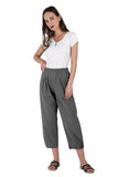 Chouyatou Women's Cropped Harem Pants Elastic Waist Casual Loose Fit Cotton Linen Capris with Pockets