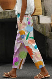 Chouyatou Women's Vintage Floral Print High Elastic Waist Wide Leg Capri Beach Palazzo Pants with Pockets