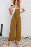 Chouyatou Women's Summer Wide Leg Bib Linen Overalls Palazzo Pants Casual Linen Jumpsuits