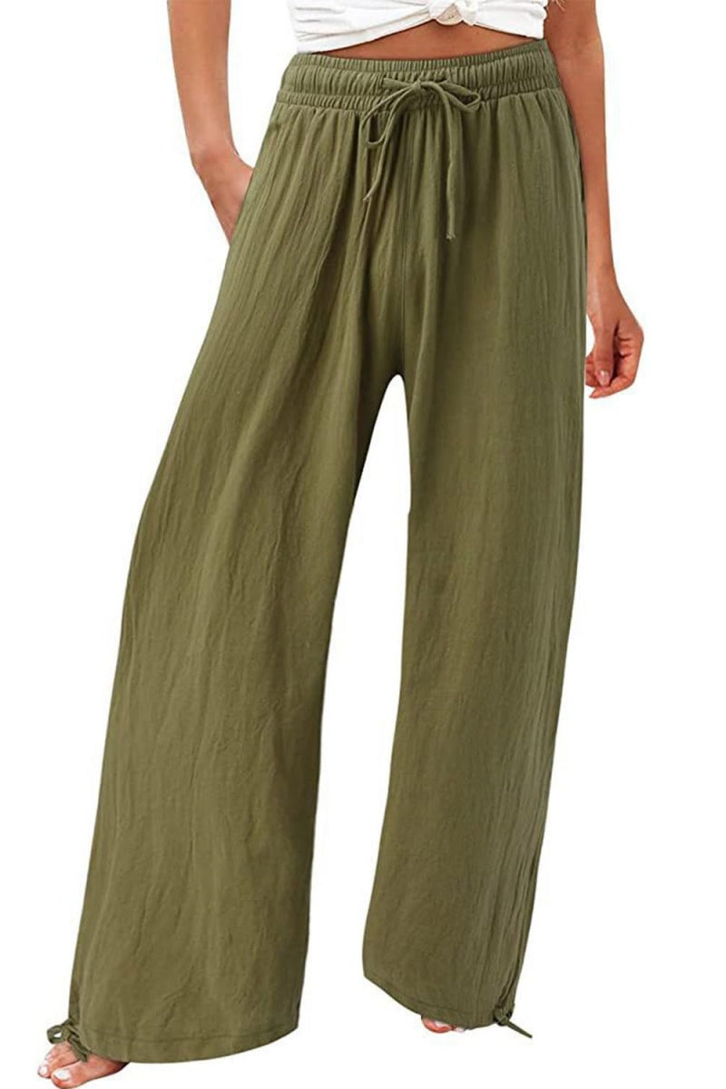 Chouyatou Wide Leg Linen Pants for Women Casual Loose Fit High Waisted Pants with Drawstrings