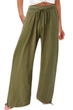 Chouyatou Wide Leg Linen Pants for Women Casual Loose Fit High Waisted Pants with Drawstrings