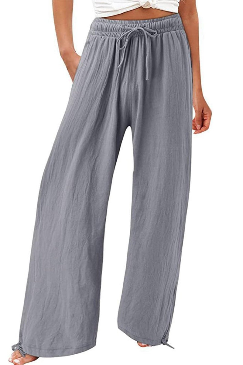 Chouyatou Wide Leg Linen Pants for Women Casual Loose Fit High Waisted Pants with Drawstrings