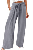 Chouyatou Wide Leg Linen Pants for Women Casual Loose Fit High Waisted Pants with Drawstrings