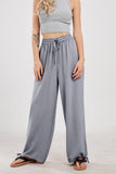 Chouyatou Wide Leg Linen Pants for Women Casual Loose Fit High Waisted Pants with Drawstrings