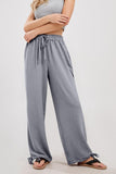 Chouyatou Wide Leg Linen Pants for Women Casual Loose Fit High Waisted Pants with Drawstrings