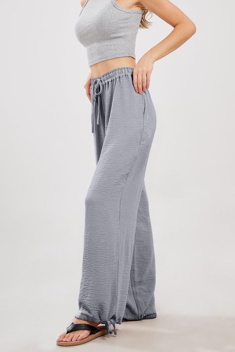 Chouyatou Wide Leg Linen Pants for Women Casual Loose Fit High Waisted Pants with Drawstrings