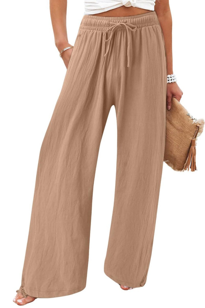 Chouyatou Wide Leg Linen Pants for Women Casual Loose Fit High Waisted Pants with Drawstrings