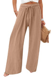Chouyatou Wide Leg Linen Pants for Women Casual Loose Fit High Waisted Pants with Drawstrings