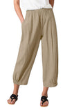 Chouyatou Women's Cropped Harem Pants Elastic Waist Casual Loose Fit Cotton Linen Capris with Pockets